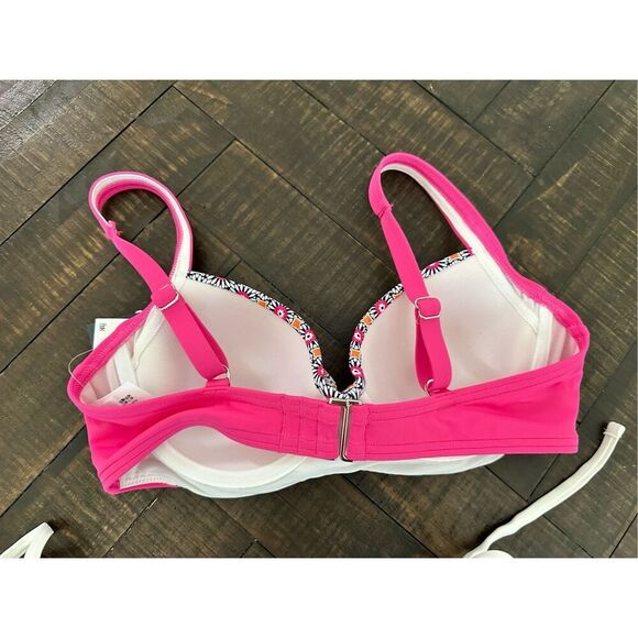 Lands End Pink White and Orange Bikini Top Size 4 Wild Fable Bottoms Size Medium - Picture 4 of 5